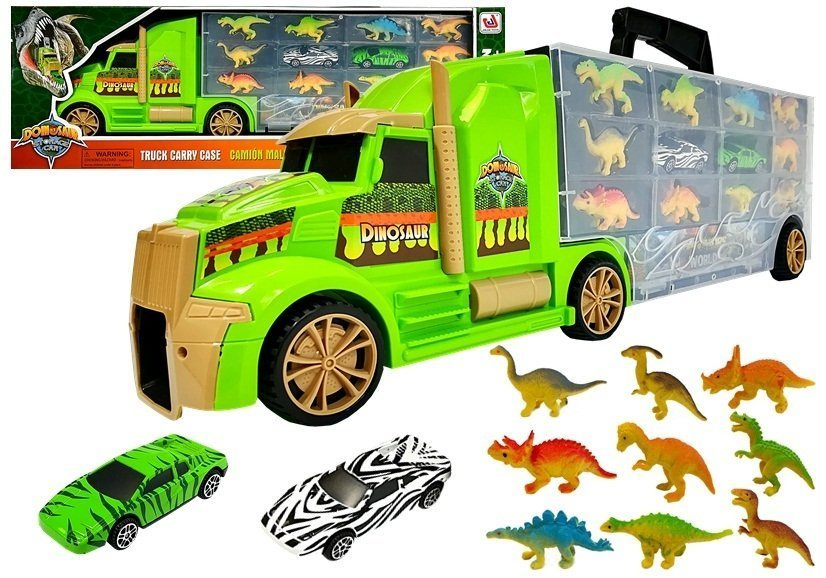 Žaislinis sunkvežimis su dinozaurais ir rūšiavimo funkcija