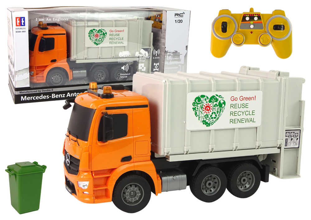 Nuotoliniu Būdu Valdomas Sunkvežimis Rc Garbage Truck Mercedes-Benz Antos, Oranžinis