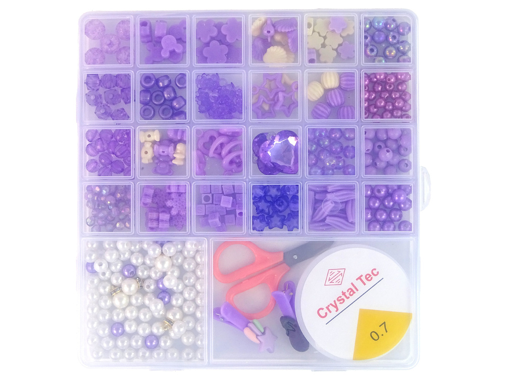 Kūrybinis karoliukų rinkinys papuošalams gaminti leantoys, violetinis