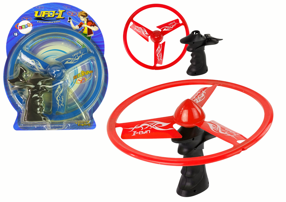 Skraidantis diskas ufo su mėtymo mechanizmu, raudonas