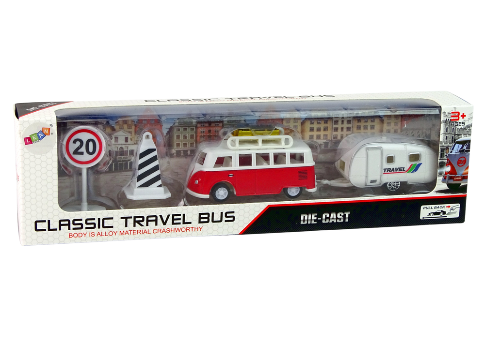 Transporto priemonių rinkinys leantoys autobusas su kempingo priekaba