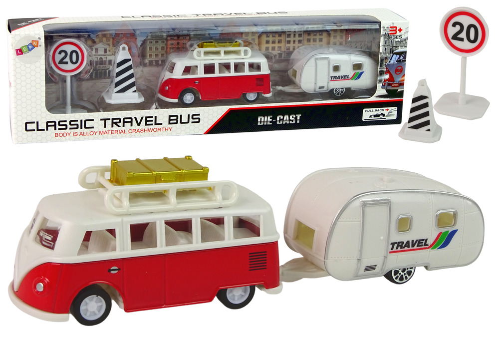 Transporto priemonių rinkinys leantoys autobusas su kempingo priekaba