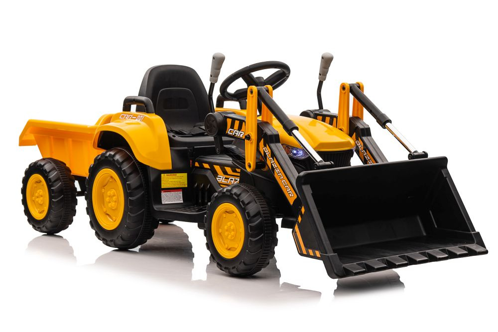 Vienvietis vaikiškas elektrinis traktorius-ekskavatorius bw-x002a lean cars, geltonas