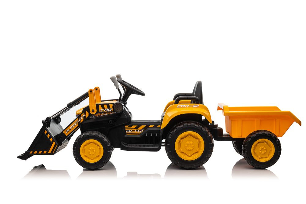 Vienvietis vaikiškas elektrinis traktorius-ekskavatorius bw-x002a lean cars, geltonas