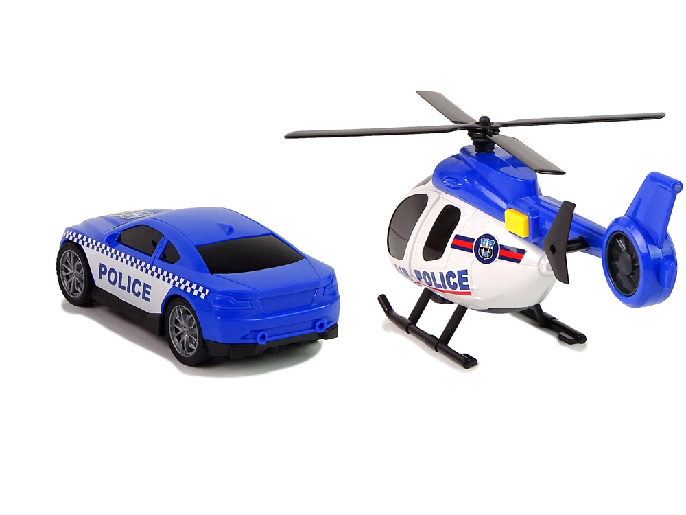 Policijos rinkinys su vilkiku, automobiliu ir sraigtasparniu