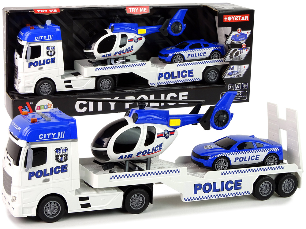 Policijos rinkinys su vilkiku, automobiliu ir sraigtasparniu