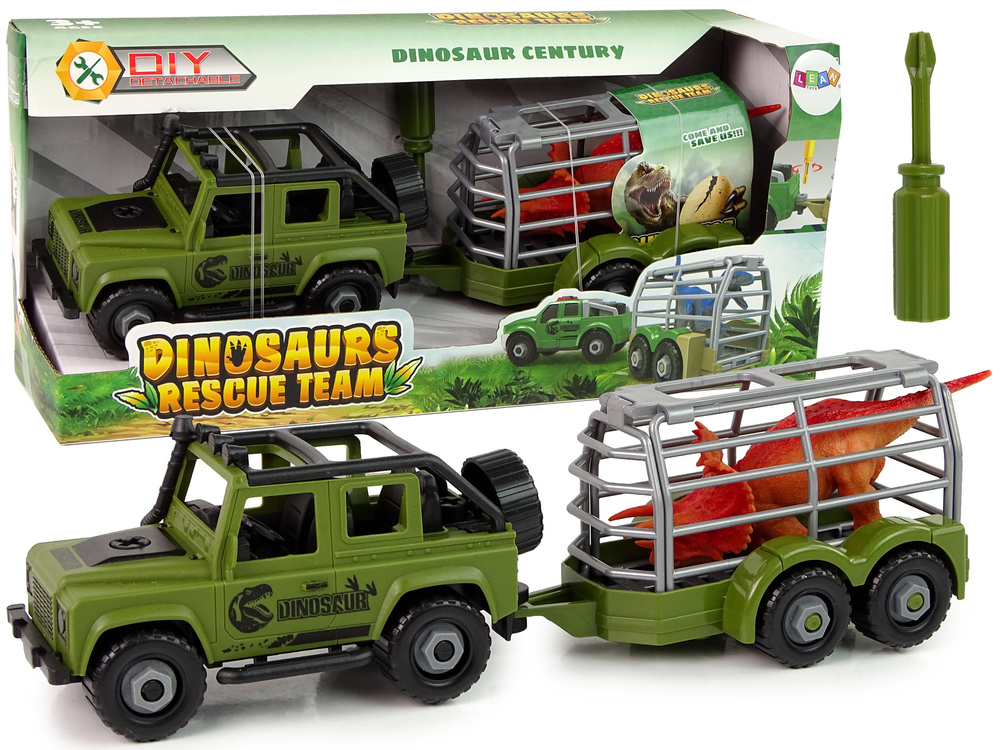 Automobilis su priekaba ir dinozauru DIY