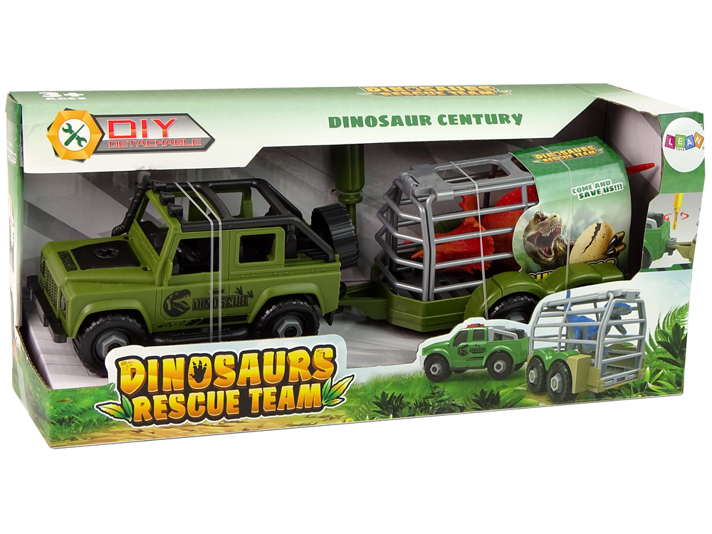 Automobilis su priekaba ir dinozauru DIY