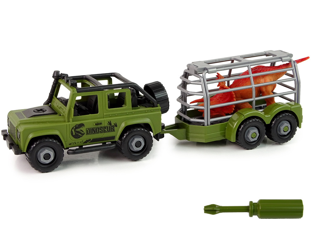 Automobilis su priekaba ir dinozauru DIY