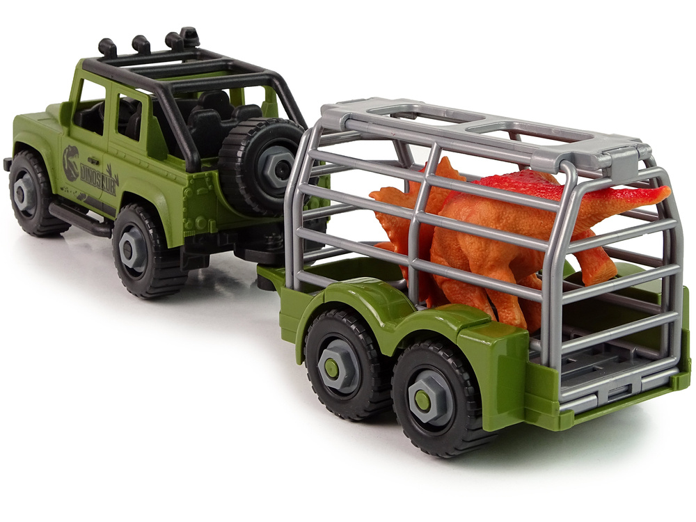 Automobilis su priekaba ir dinozauru DIY