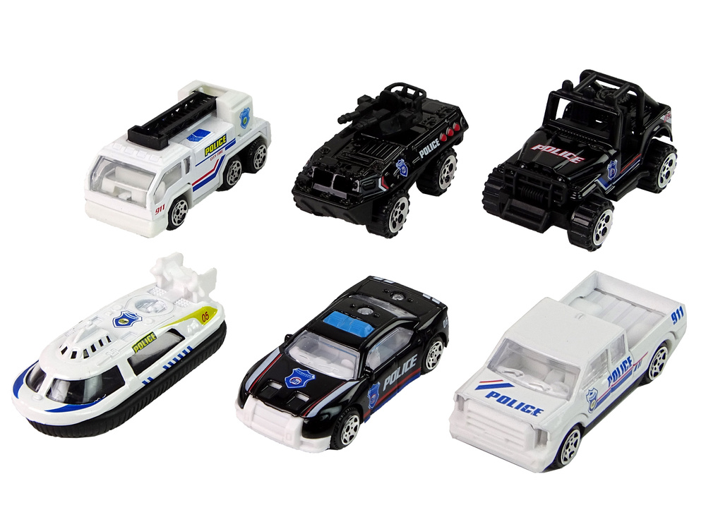 Resorako policijos transporto priemonių rinkinys leantoys, 6 vnt, 1:64