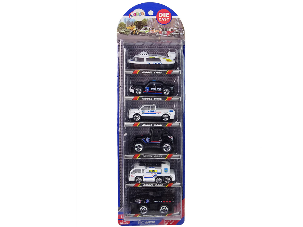 Resorako policijos transporto priemonių rinkinys leantoys, 6 vnt, 1:64