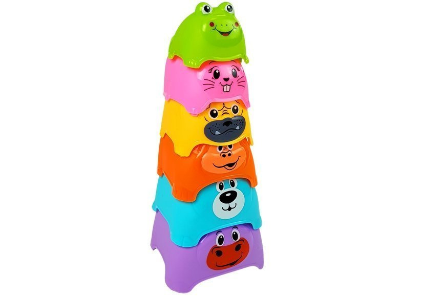 Piramidė kūdikiams lean toys animals cups