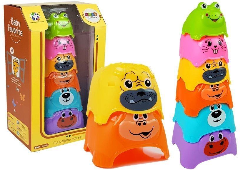 Piramidė kūdikiams lean toys animals cups