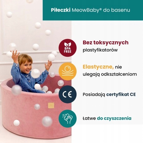Apvalus kamuoliukų baseinas MeowBaby Boucle, 90x40 cm, 300 kamuoliukų, baltas