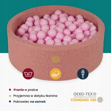 Apvalus kamuoliukų baseinas MeowBaby Boucle, 90x30 cm 200 kamuoliukų, rožinis