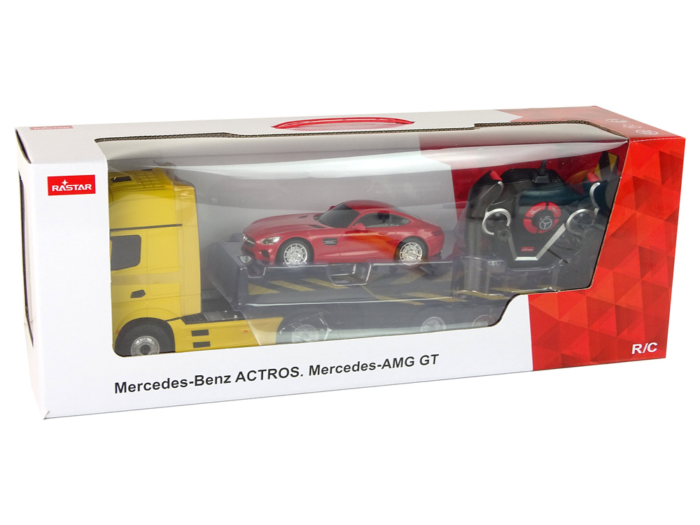 Žaislinis vilkikas r/c mercedes-benz su priedais rastar, geltonas