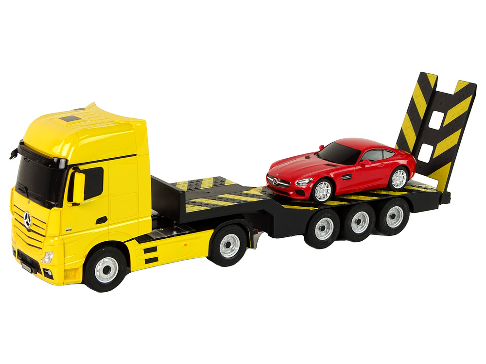 Žaislinis vilkikas r/c mercedes-benz su priedais rastar, geltonas