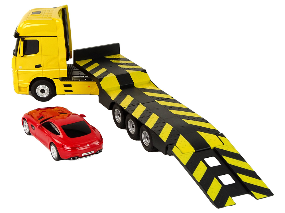 Žaislinis vilkikas r/c mercedes-benz su priedais rastar, geltonas
