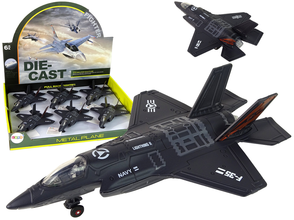 Juodas lėktuvas su trinties pavara, garsais ir šviesomis, 1:72