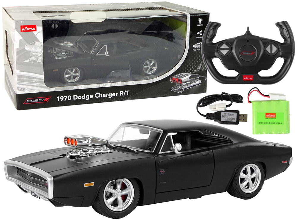 Nuotoliniu būdu valdomas automobilis dodge charger 1:16 rastar, juodas