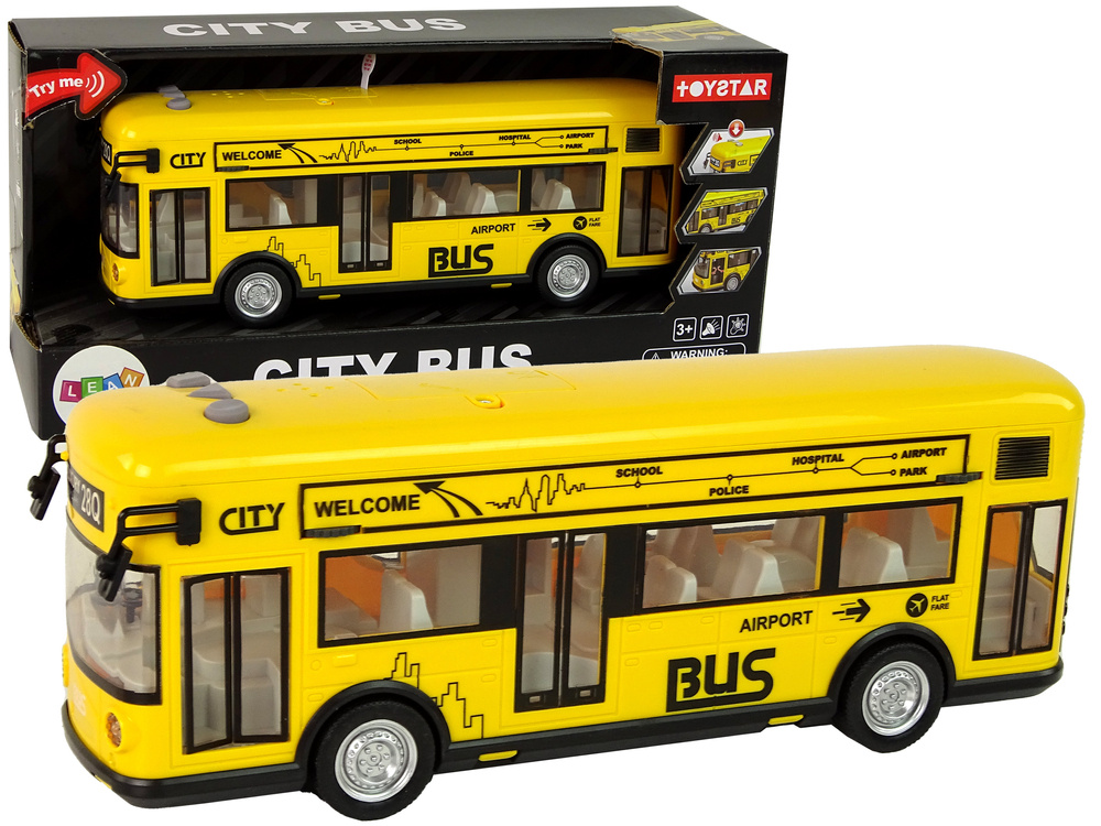 Muzikinis miesto autobusas su frikcine pavara leantoys, geltonas