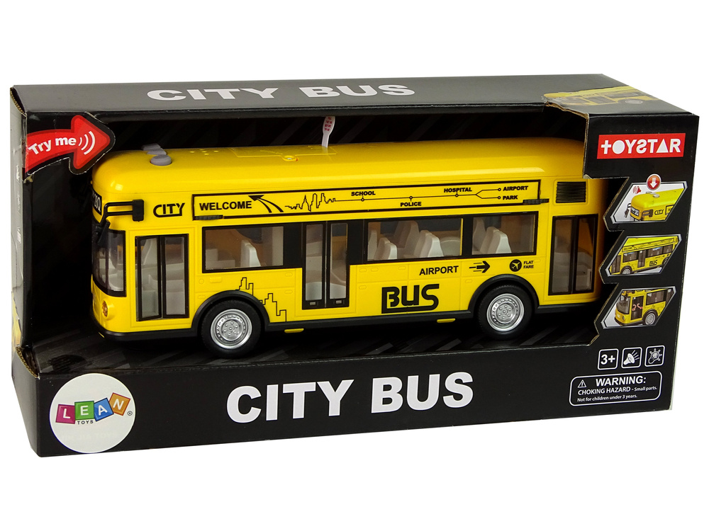 Muzikinis miesto autobusas su frikcine pavara leantoys, geltonas