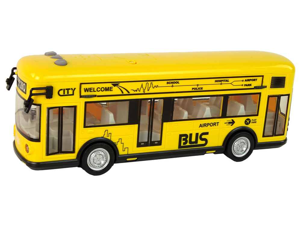 Muzikinis miesto autobusas su frikcine pavara leantoys, geltonas
