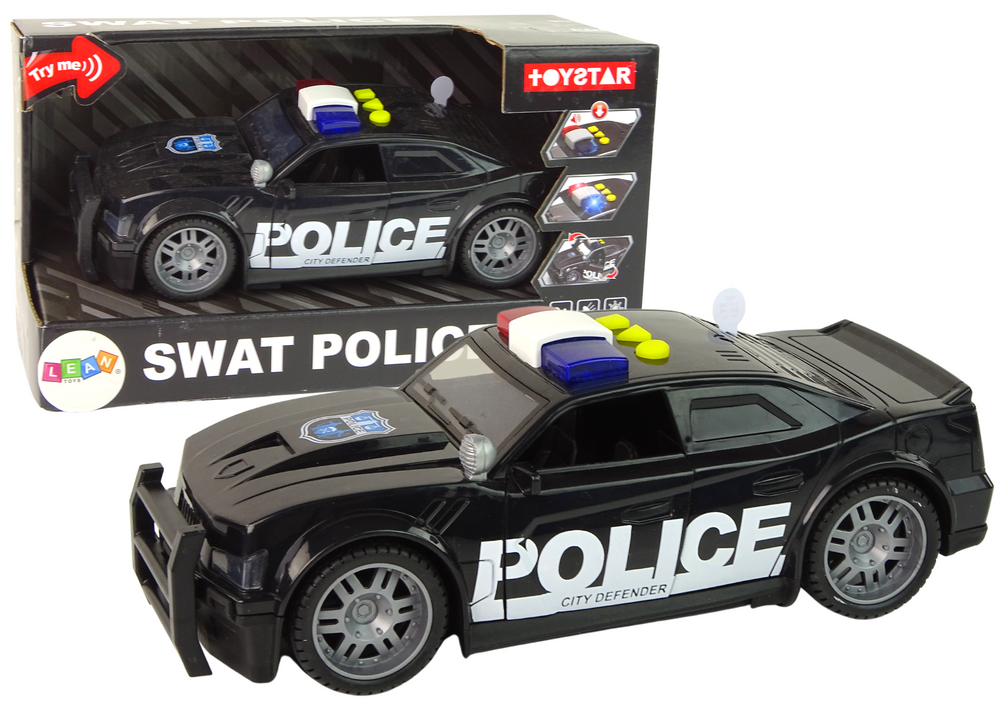 Žaislinis policijos automobilis lean toys, juodas, 25x9x11 cm