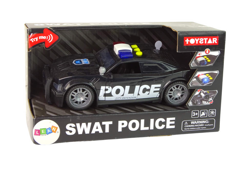 Žaislinis policijos automobilis lean toys, juodas, 25x9x11 cm