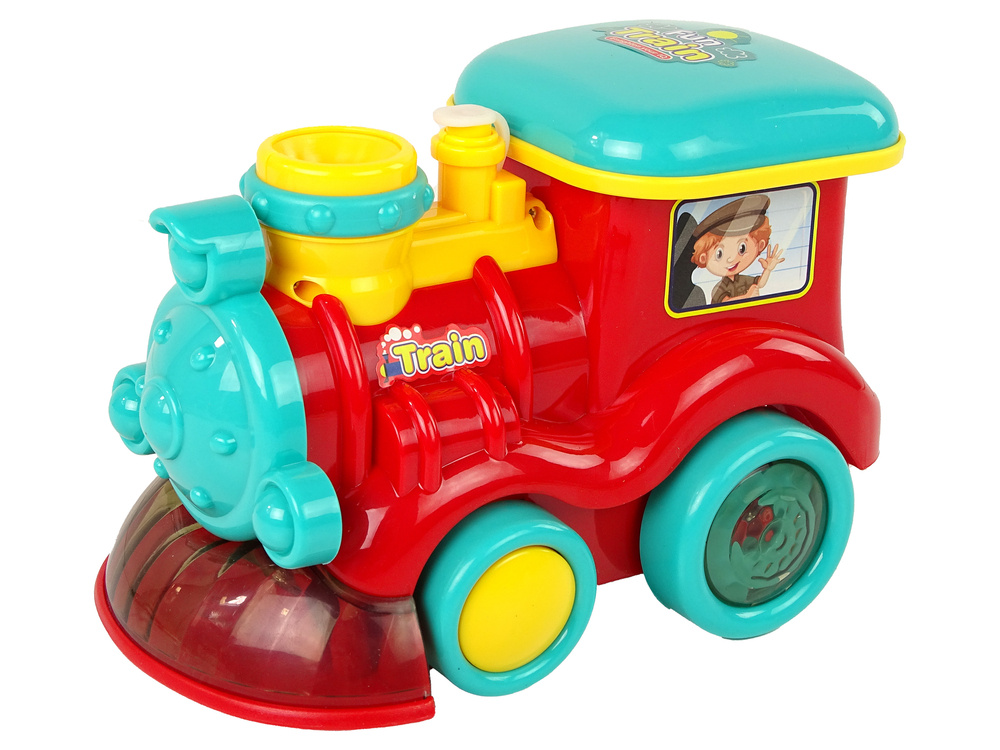 Muilo burbulų lokomotyvas lean toys su garsais ir šviesomis, raudonas