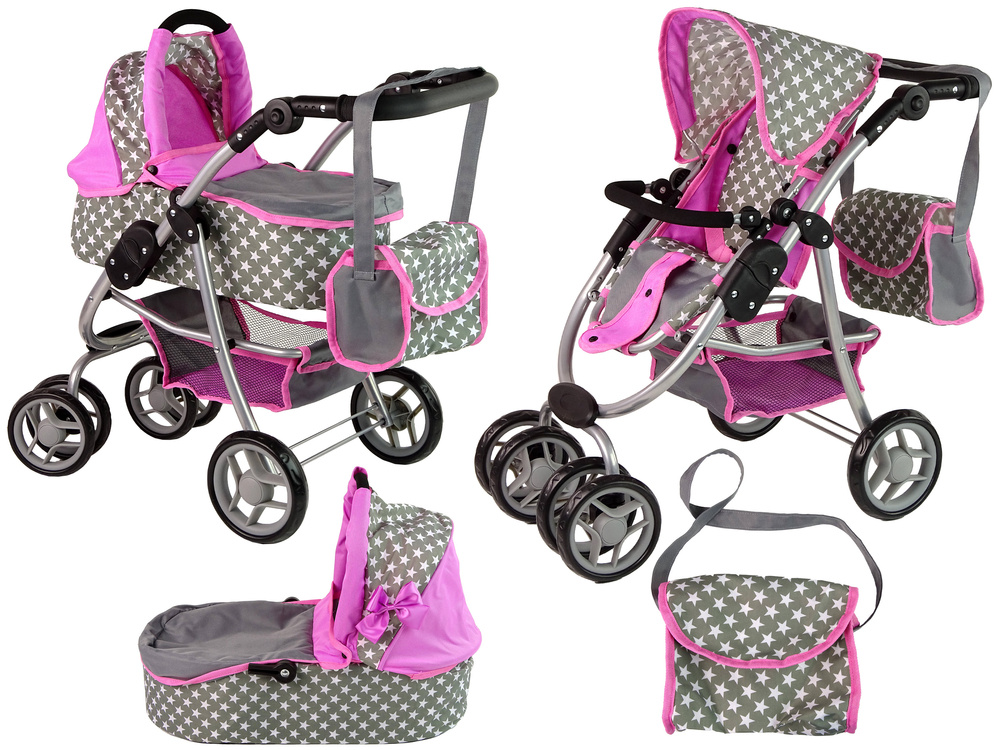 Lėlių vežimėlis lean toys 2in1, pilkas