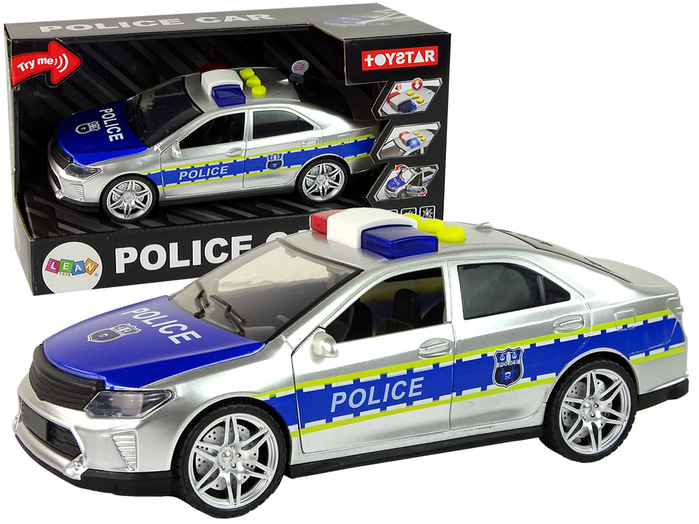 Žaislinis policijos automobilis lean toys, pilkas/mėlynas, 24x8x9 cm