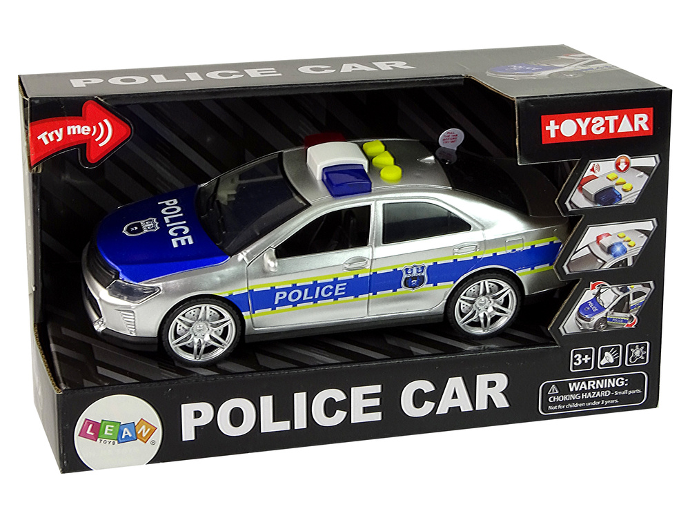 Žaislinis policijos automobilis lean toys, pilkas/mėlynas, 24x8x9 cm