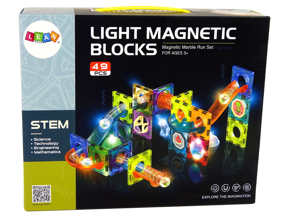 Šviečianti kamuoliukų trasa l-toys light magnetic 49vnt