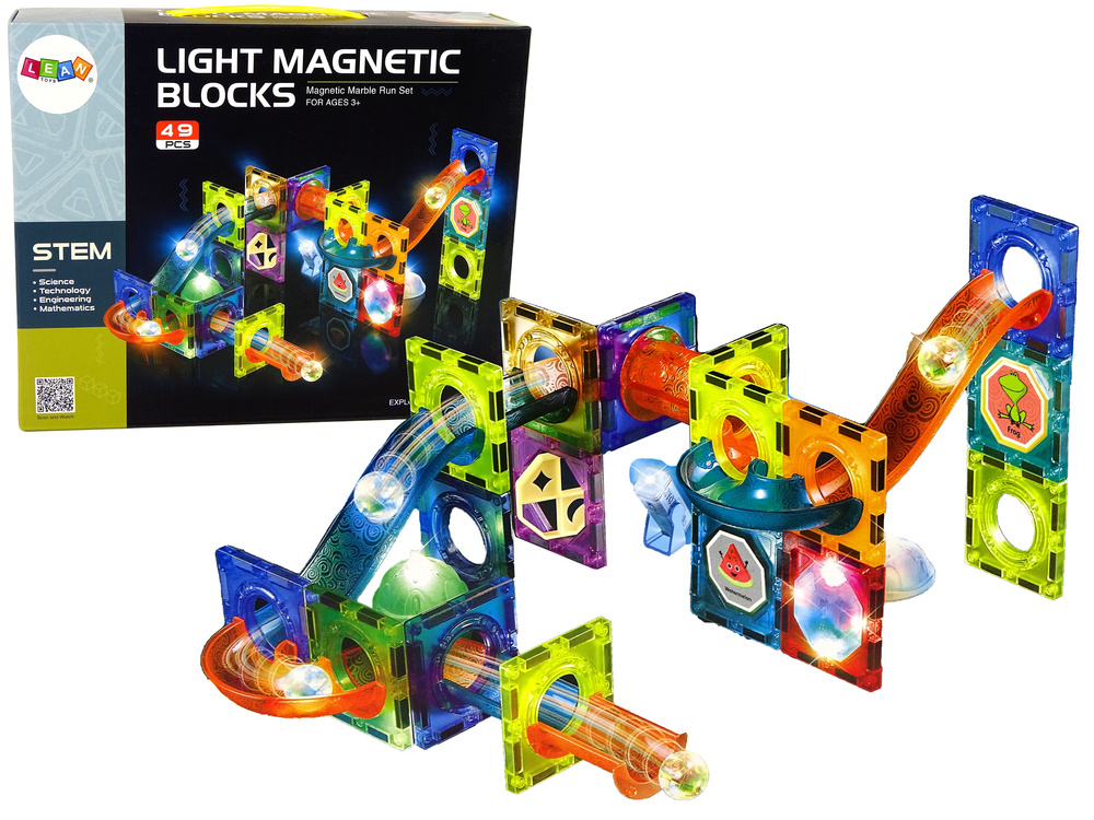 Šviečianti kamuoliukų trasa l-toys light magnetic 49vnt