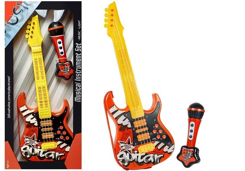 Vaikiška elektrinė gitara su mikrofonu, raudona