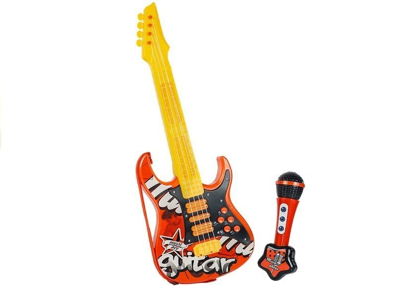 Vaikiška elektrinė gitara su mikrofonu, raudona