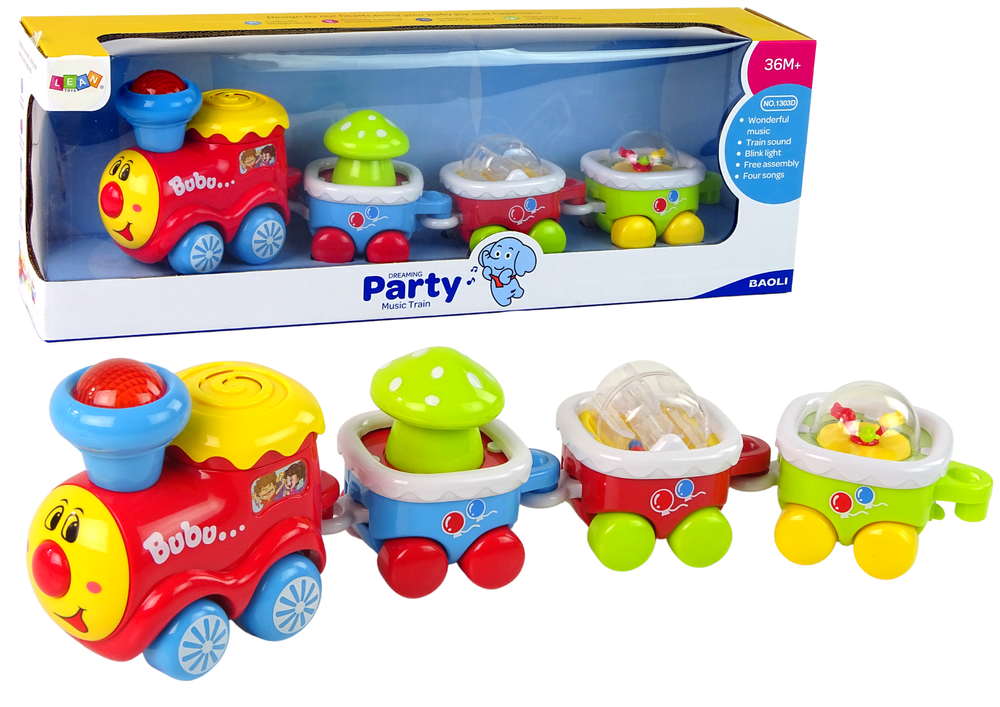 Mokomasis traukinys lean toys dreaming party music train
