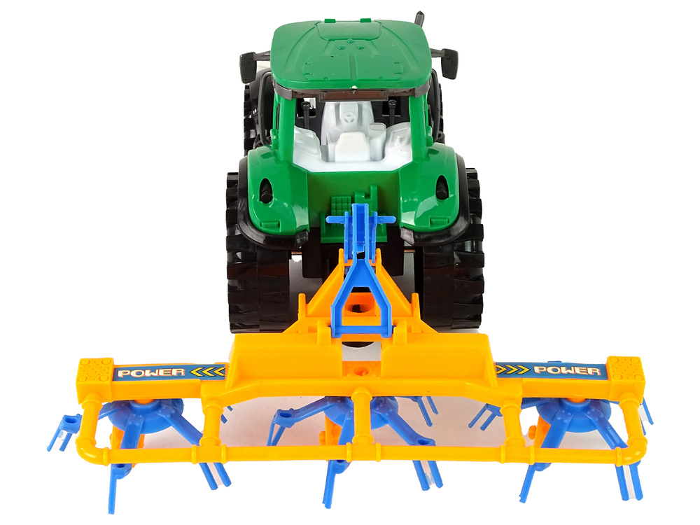 Traktorius su grėbliu lean toys, žalias