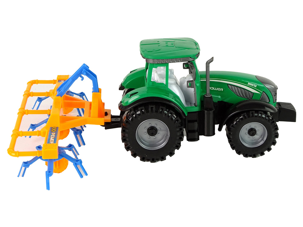 Traktorius su grėbliu lean toys, žalias