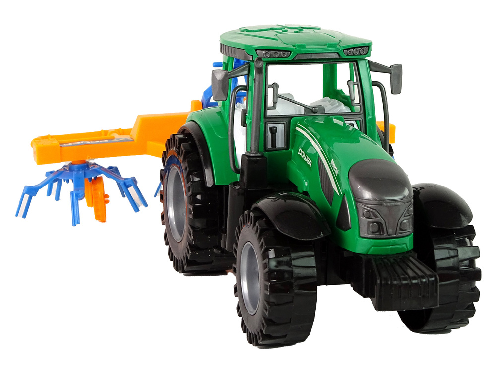 Traktorius su grėbliu lean toys, žalias
