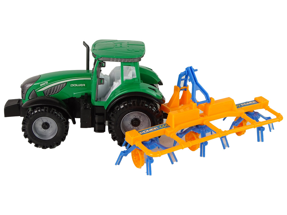 Traktorius su grėbliu lean toys, žalias
