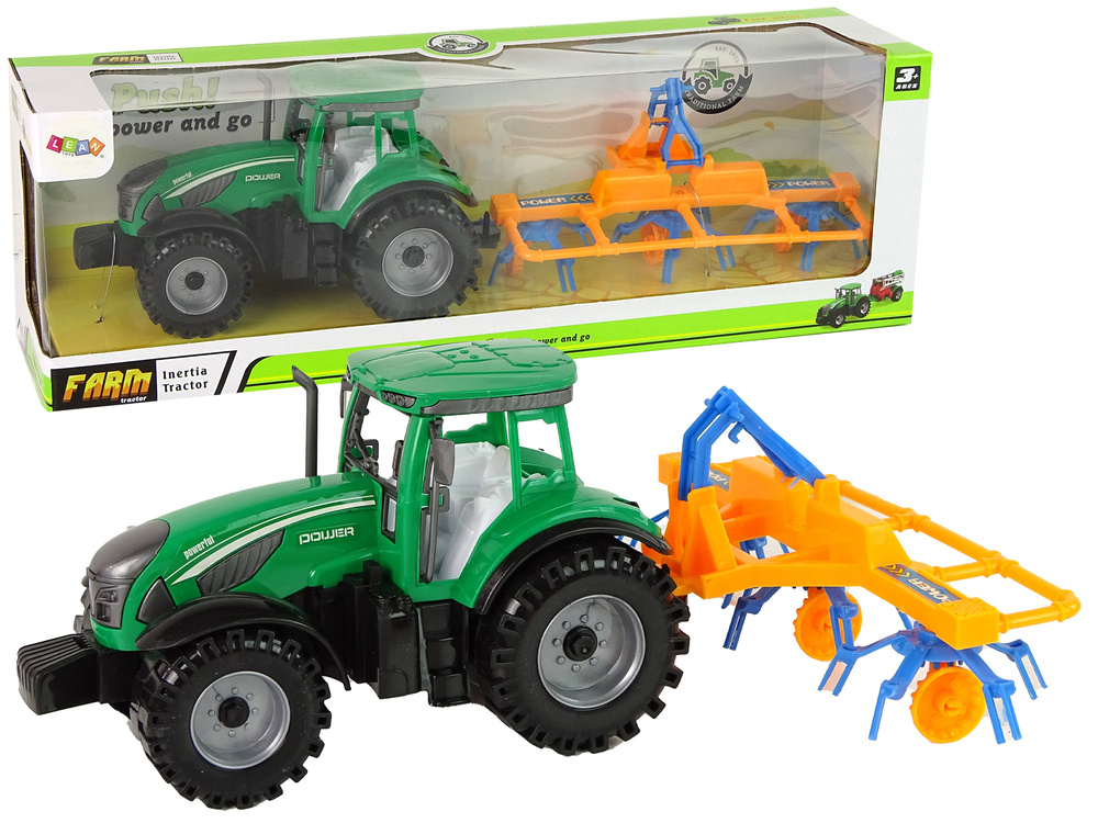Traktorius su grėbliu lean toys, žalias