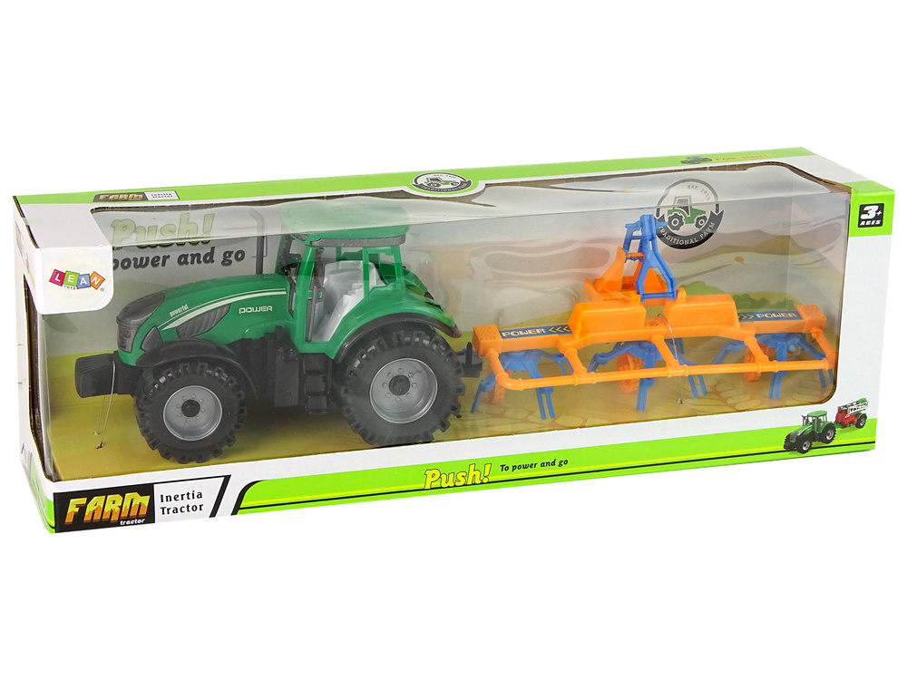 Traktorius su grėbliu lean toys, žalias