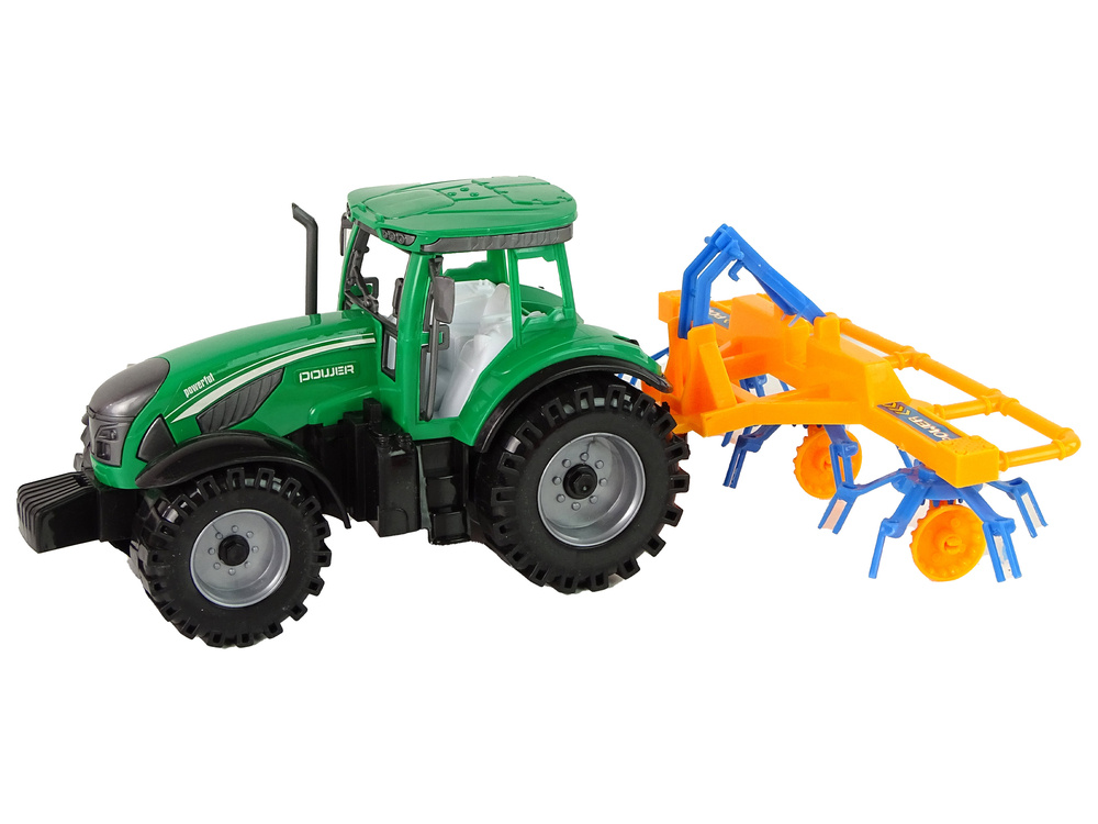 Traktorius su grėbliu lean toys, žalias