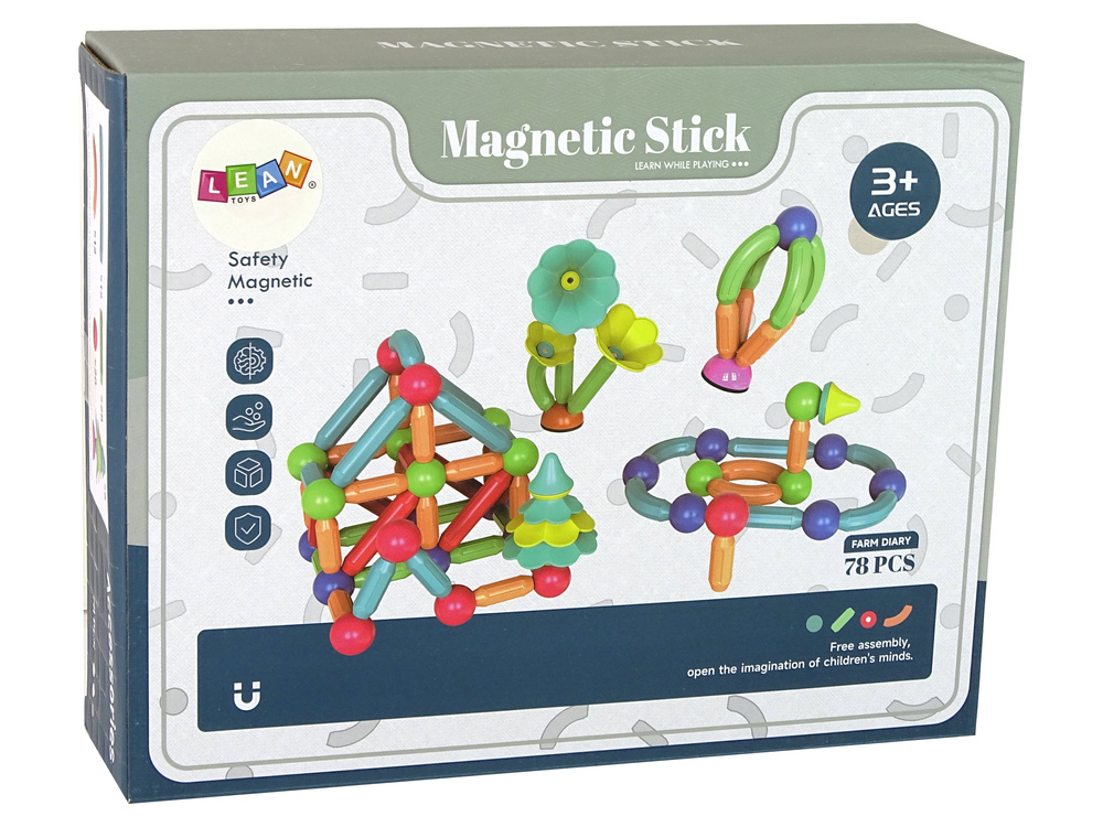Magnetiniai plastikiniai konstravimo blokeliai - 78 elementai