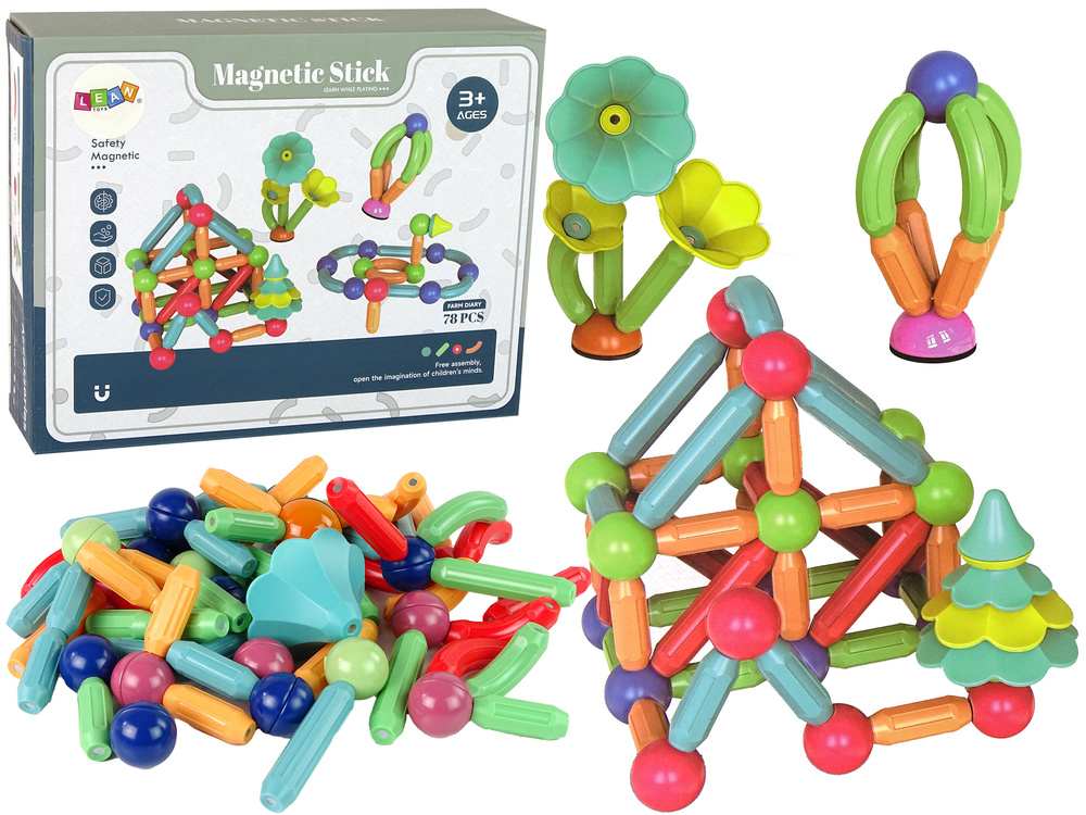 Magnetiniai plastikiniai konstravimo blokeliai - 78 elementai