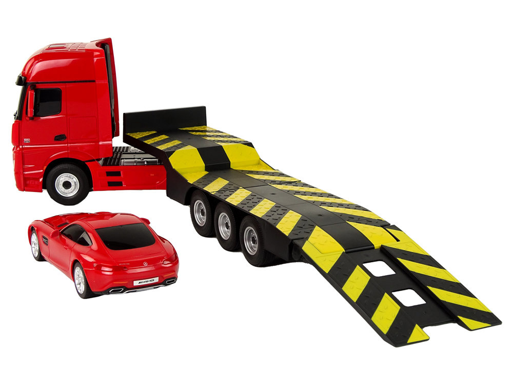 Nuotoliniu būdu valdomas vilkikas mercedes-benz 1:26, raudonas