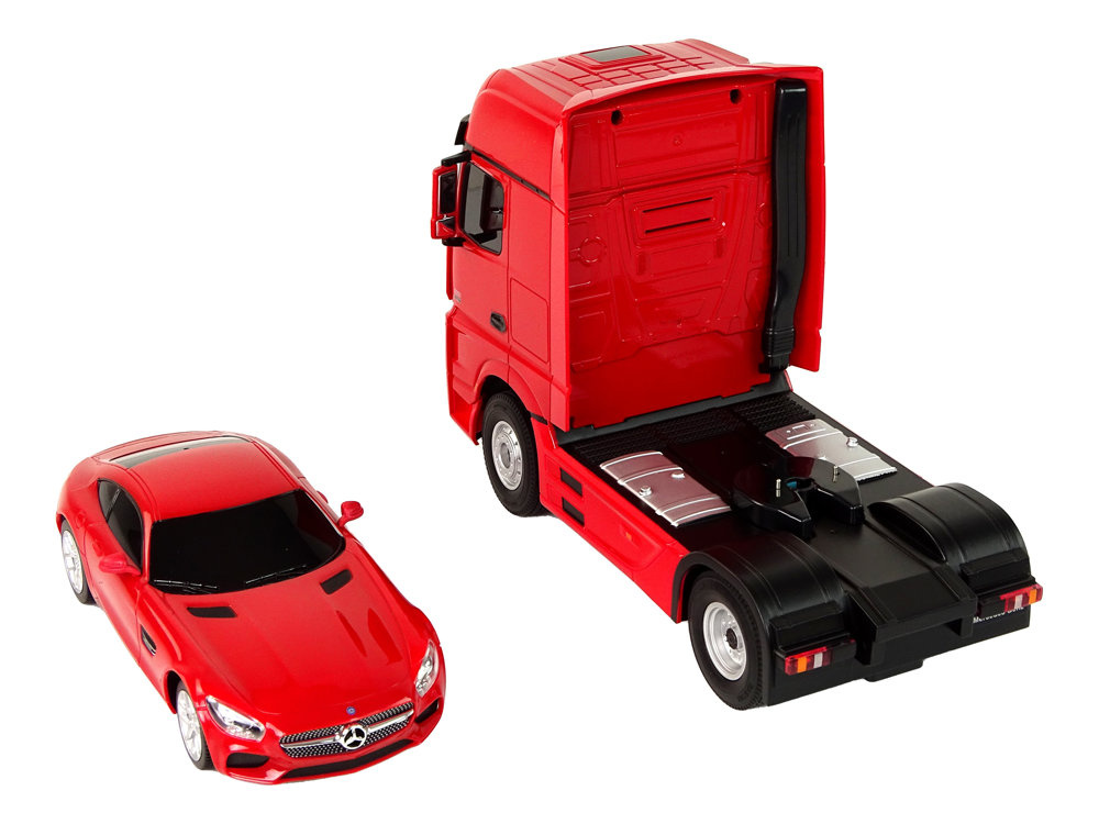 Nuotoliniu būdu valdomas vilkikas mercedes-benz 1:26, raudonas
